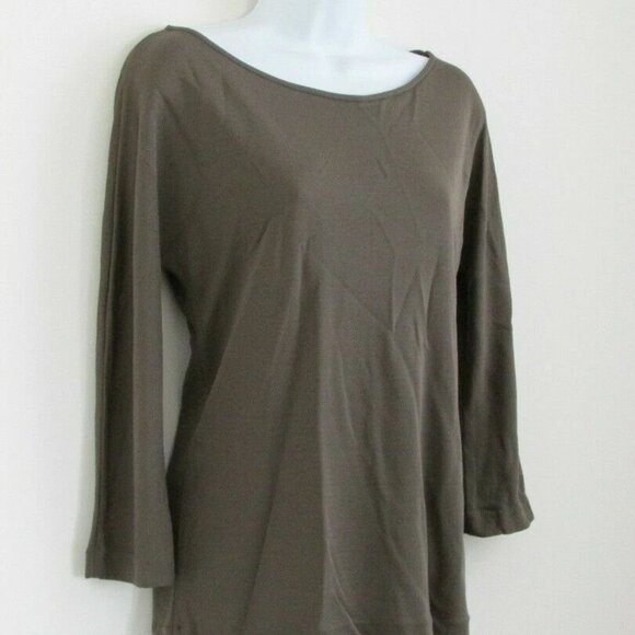 NWT PIAZZA SEMPIONE Moss Green Jewel Neck 3/4 Sleeve Modal Top Blouse 46/12 - Picture 2 of 6
